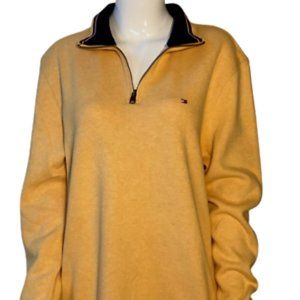 Tommy Hilfiger Mens 1/4 Zip Sweater Long Sleeve Mock Neck Yellow Size Medium